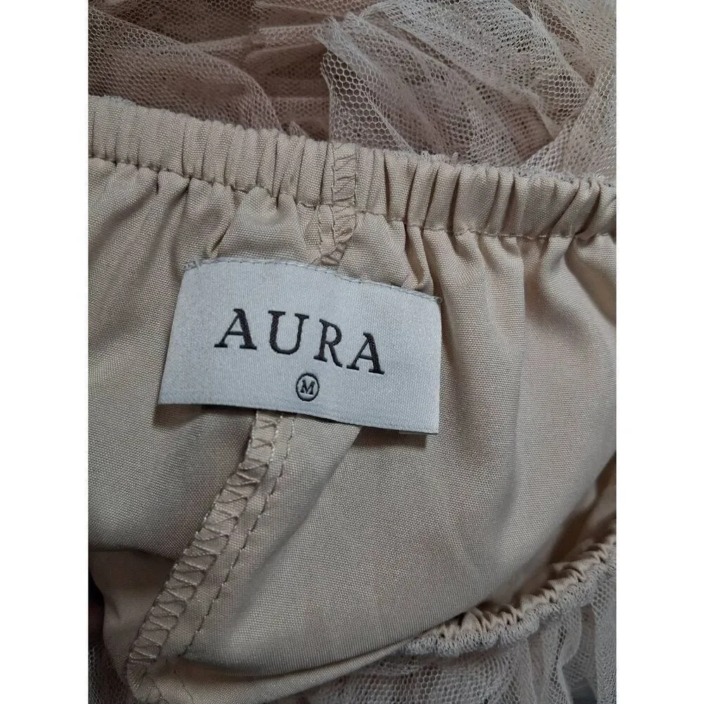 Aura womens medium maxi tulle long skirt tiered rust copper brown size 26 waist
